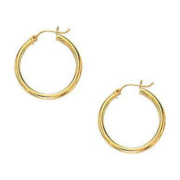 Jewelstop 10K Yellow Gold Shiny Tubular Hoop Earrings - 3x25mm, (1/8 Inches x 1"), 1.6gr.