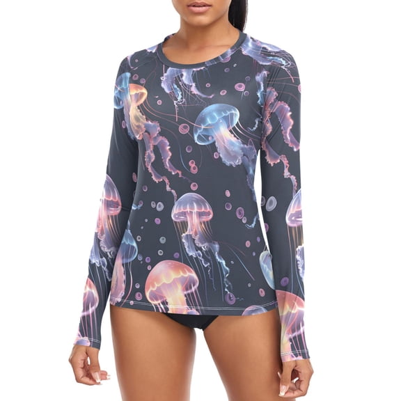 Colorful Jellyfishes Women's Rash Guard Shirts UPF 50 Sun Protection Clothing Long Sleeve Swim Suits XS