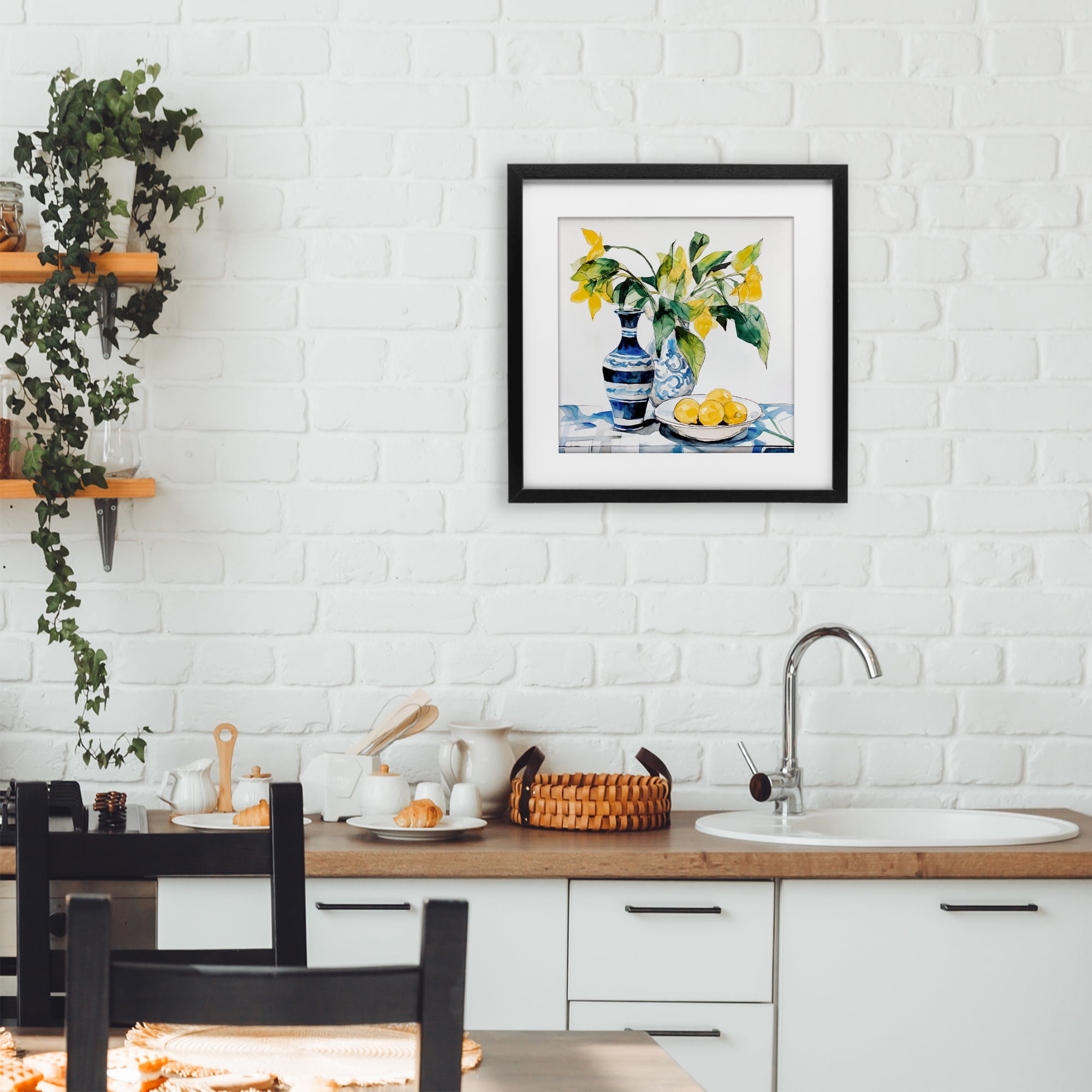 Stupell Industries Lemons & Leaves Table Setting Black Framed Print Under Glass, design by Ray Powers