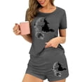 thumbnail image 2 of Feancey Halloween Shorts Sets Women Vintage Witch Print Pajama Set Holiday Casual Crewneck Tops and Short Pants Lounge Pjs Two Piece Birthdal Gifts Gray S, 2 of 7