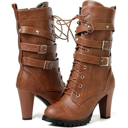 

hotio 2024 Matte rough over the knee boots casual retro side zipper Martin boots Cross strap high heeled belt buckle