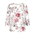 thumbnail image 5 of CYMMPU Tunic Tops 3/4 Sleeve Spring Tops Blouses for Women Dressy Casual Summer Fashion Shirts Round Neck Flower Pattern Loose Fit Plus Size Blouse White XXXXL, 5 of 5