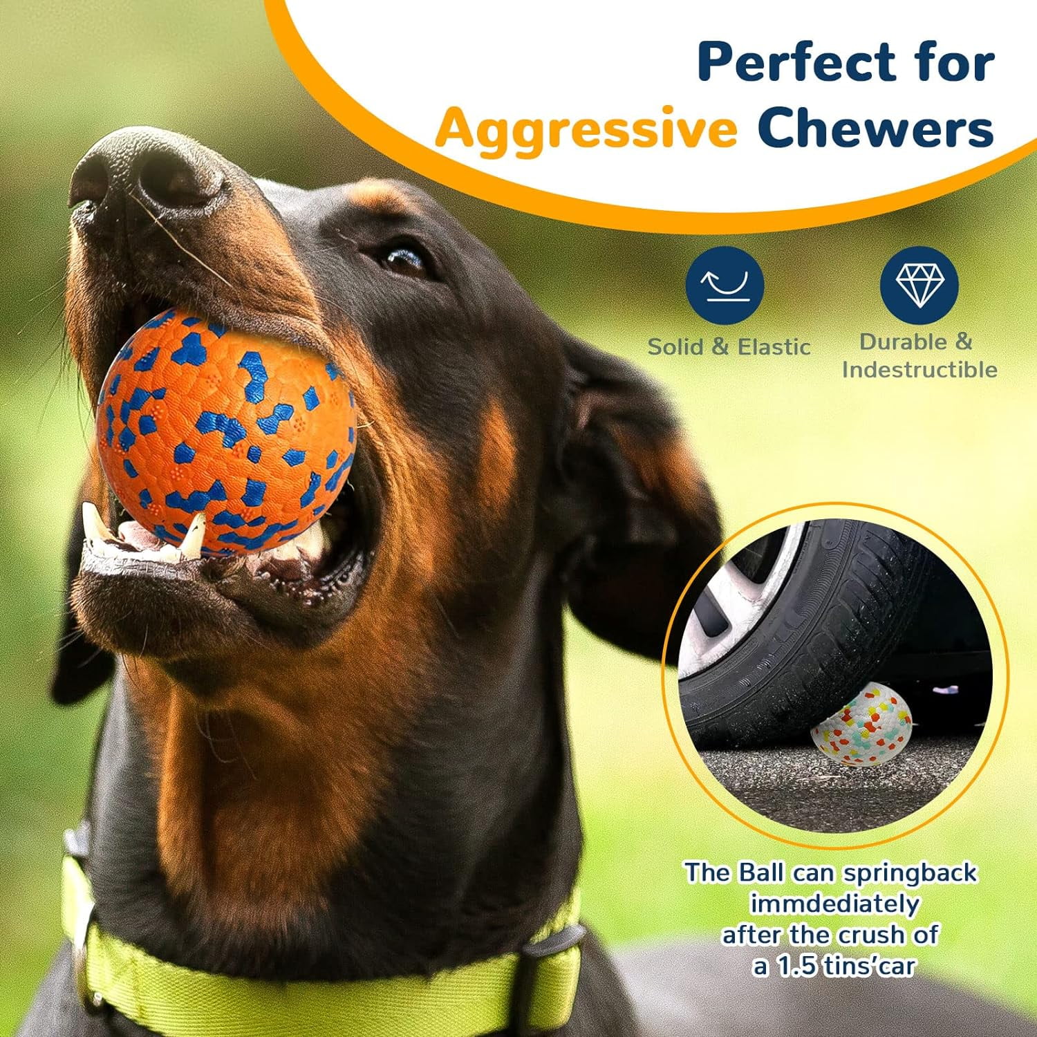 2 Pack Dog Balls Toys for Aggressive Chewers Indestructible Tennis Balls for Medium Large Dogs Water Toy Chew Ball Tough Durable Big Dog Toys Bouncing Ball for Dogs to Fetch, Orange+White