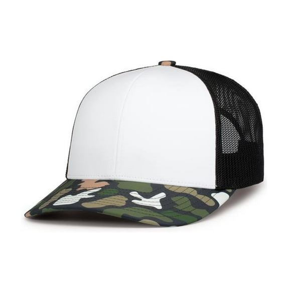 Pacific Headwear  Duck Camo Trucker Snapback Cap, White, Light Charcoal & Bayou - One Size