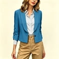 thumbnail image 5 of Business Casual Short Jacket For Women, 3/4 Sleeve Lapel Open Front Blazer With Pockets, Solid Color Cropped Suit Jacket, Professional Work Office Top Blue L, 5 of 8