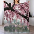 thumbnail image 4 of NIANHE Lakeside cherry trees blanket, printed design, winter sofa dormitory home decoration, must-have travel product. Size is 40x50 inches., 4 of 9
