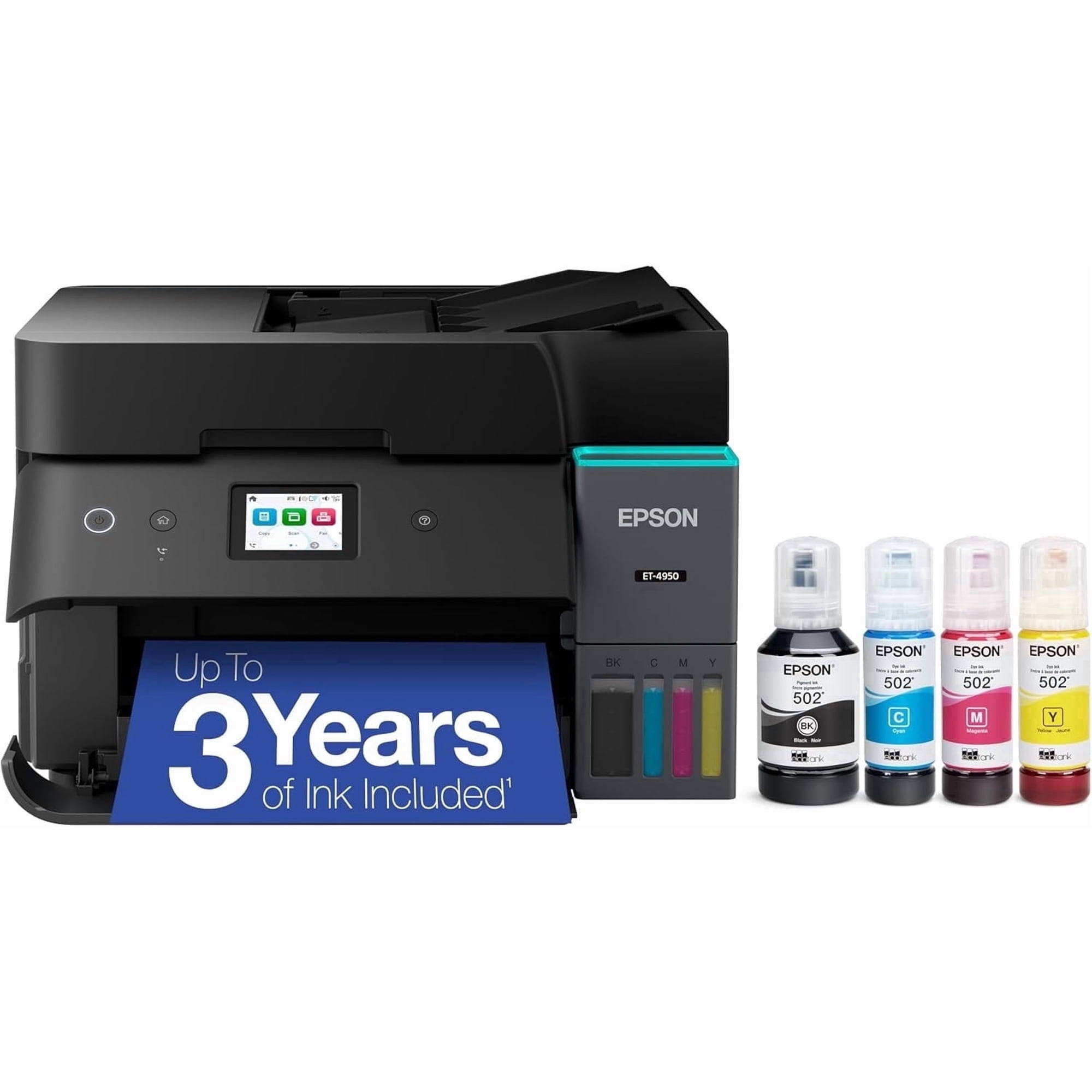 Epson EcoTank ET-4950 Wireless All-in-One Color Supertank Printer, 18 PPM, 2.4" Colorful Touchscreen, Auto Document Feeder - Black (Sold without manufacturer warranty)