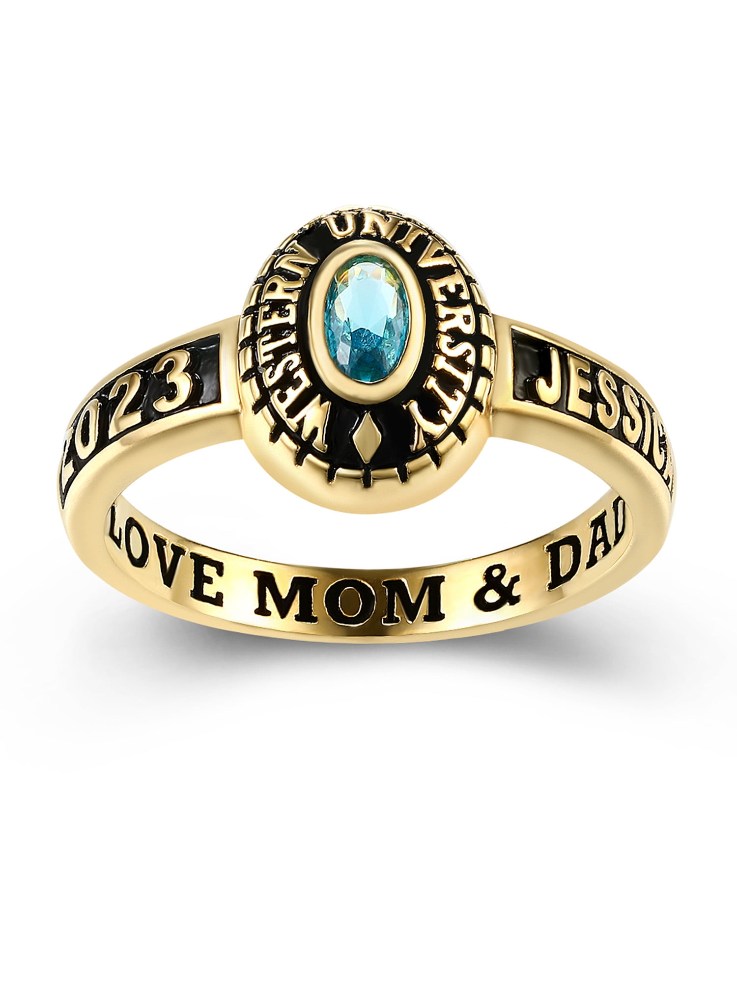 Mementos PJM Custom Class Rings for Women High School or College-Sterling Silver 925/Gold Plated