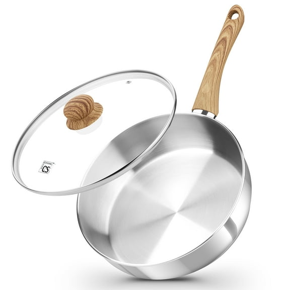 Koch Systeme CS Saute Pan with Lid, 10 Inch Stainless Steel Saute Pan with Lid, Deep Frying Pan with Cool-Touch Bakelite Handle, Stylish Stainless Steel Pan, Deep Fry Pans 4 Quart, Induction Ready