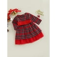thumbnail image 3 of Kid Girl Christmas Dress Long Sleeve Round Neck Plaid Print Mesh Zipper High Waist Fall Princess Dress, 3 of 8