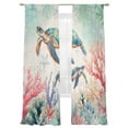 thumbnail image 2 of Sheer Curtains 96 Inches Long 2 Panels, Vintage Sea Turtle Coral Rod Pocket Curtain Voile Draperies, Summer Marine Life Light Filtering Window Treatment for Living Room Kitchen Bedroom, 2 of 8