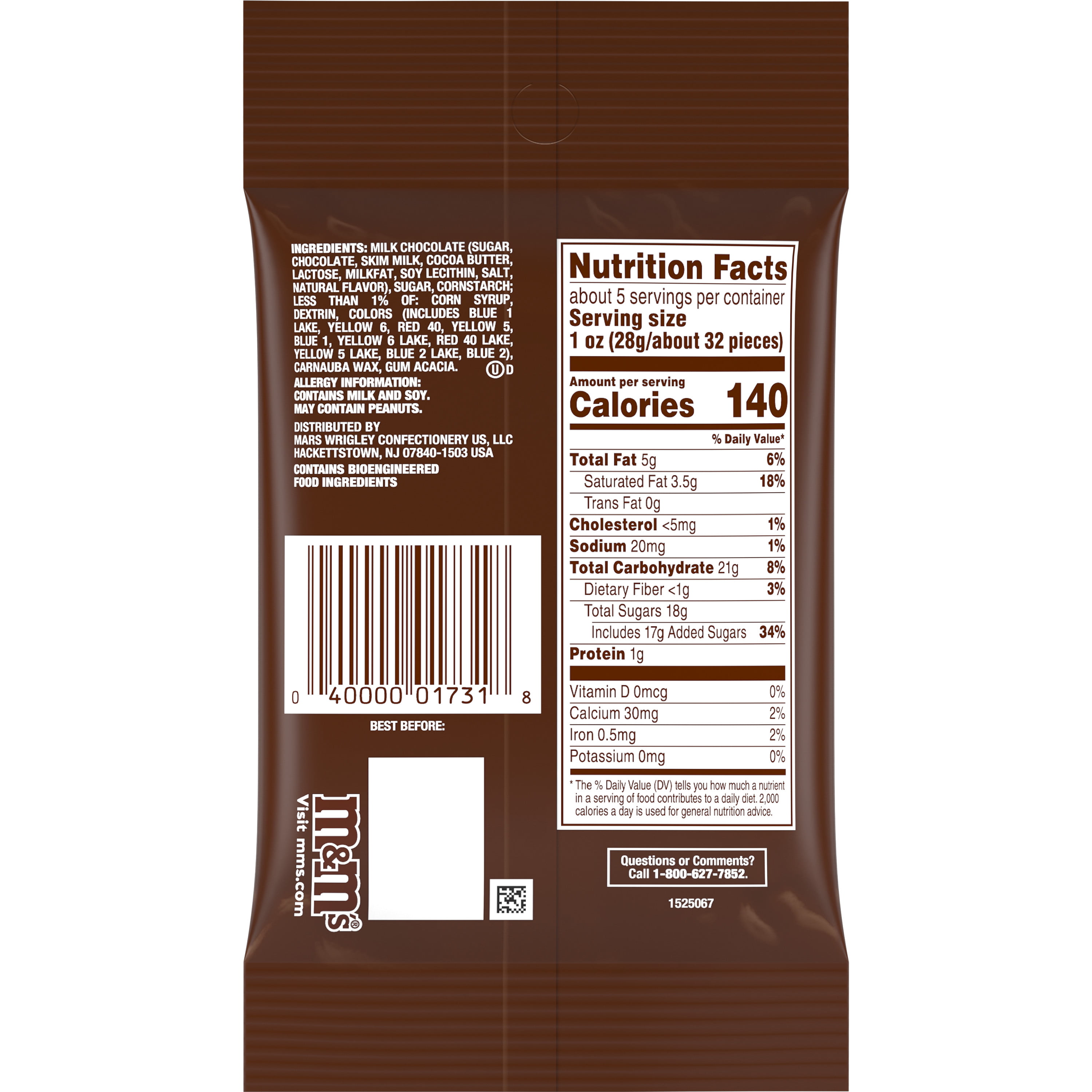 M&M'S Milk Chocolate Candy, 5.3 oz. Bag, 12/Pack (MMM01731)
