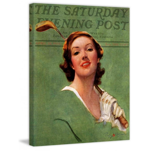 Marmont Hill Portrait of Lady Golfer by Penrhyn Stanlaws Painting Print on Canvas