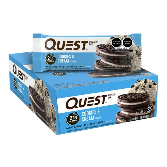 Barra DE Proteína Quest Nutrition sabor a Galletas con Crema Caja con 12 pzas