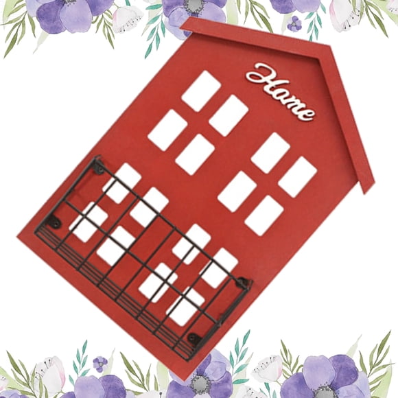 BEADCEST Wood Shelves for Wall Storage Rack in Red Color with House Shape for Home Use 1Set