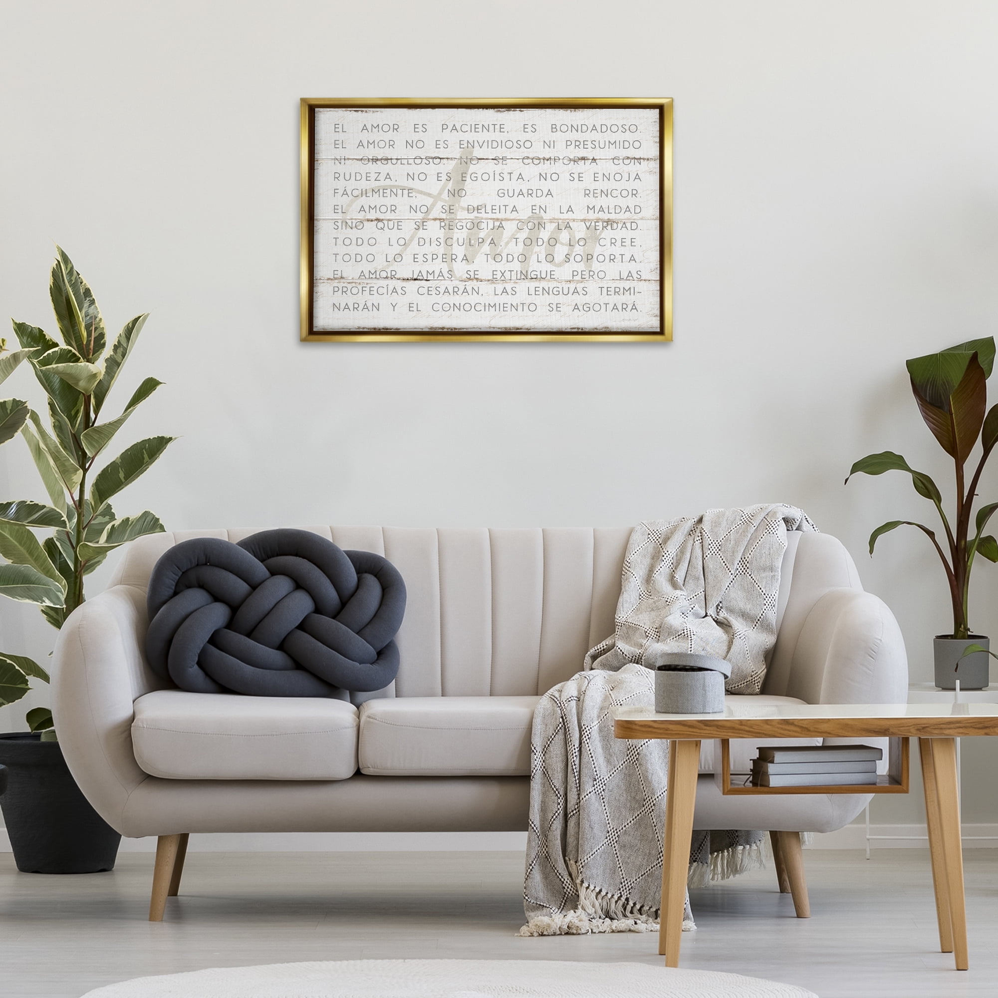 Stupell Industries Amor es Paciente y Bondadoso Inspirational Quotes & Sayings Painting Gold Floater Framed Art Print Wall Art, 31 x 21