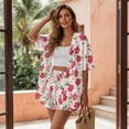 thumbnail image 3 of Xoenoiee Colorful Cherry Blossom Print Women's Plus Size 2 Piece Outfits Half Sleeve Open Front Kimono and Matching Shorts Set Summer Vacation Outfits, M, 3 of 7