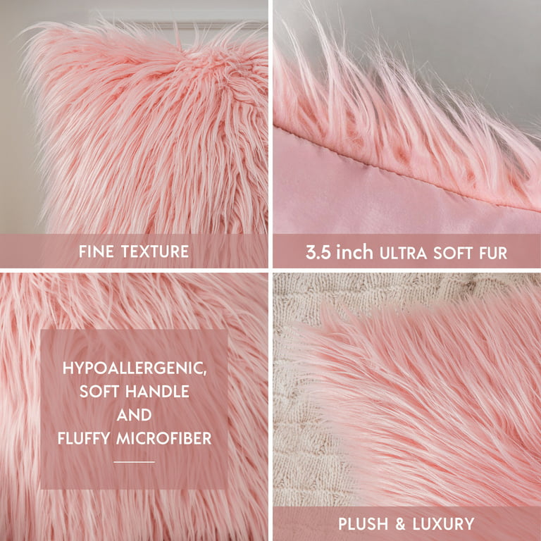 Phantoscope Luxury Mongolian Fluffy Faux Fur Series Square Decorative Throw Pillow Cusion for Couch, 12 inch x 20 inch, Pink, 2 Pack, Size: 12 x 20