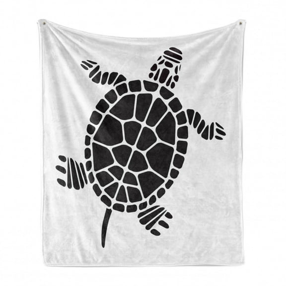 Turtle Soft Flannel Fleece Blanket, Geometric Shapes Forming Simplistic Design Mosaic Style Silhouette of a Turtle, Cozy Plush for Indoor and Outdoor Use, 50" x 70", Black and White, by Ambesonne