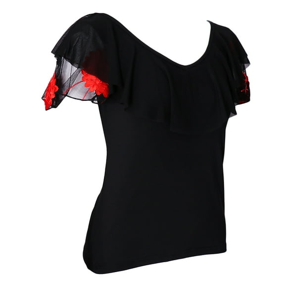 Camisa cuadrada Blusa latino de salón Blusas de manga corta Sunnimix Tops de baile latino