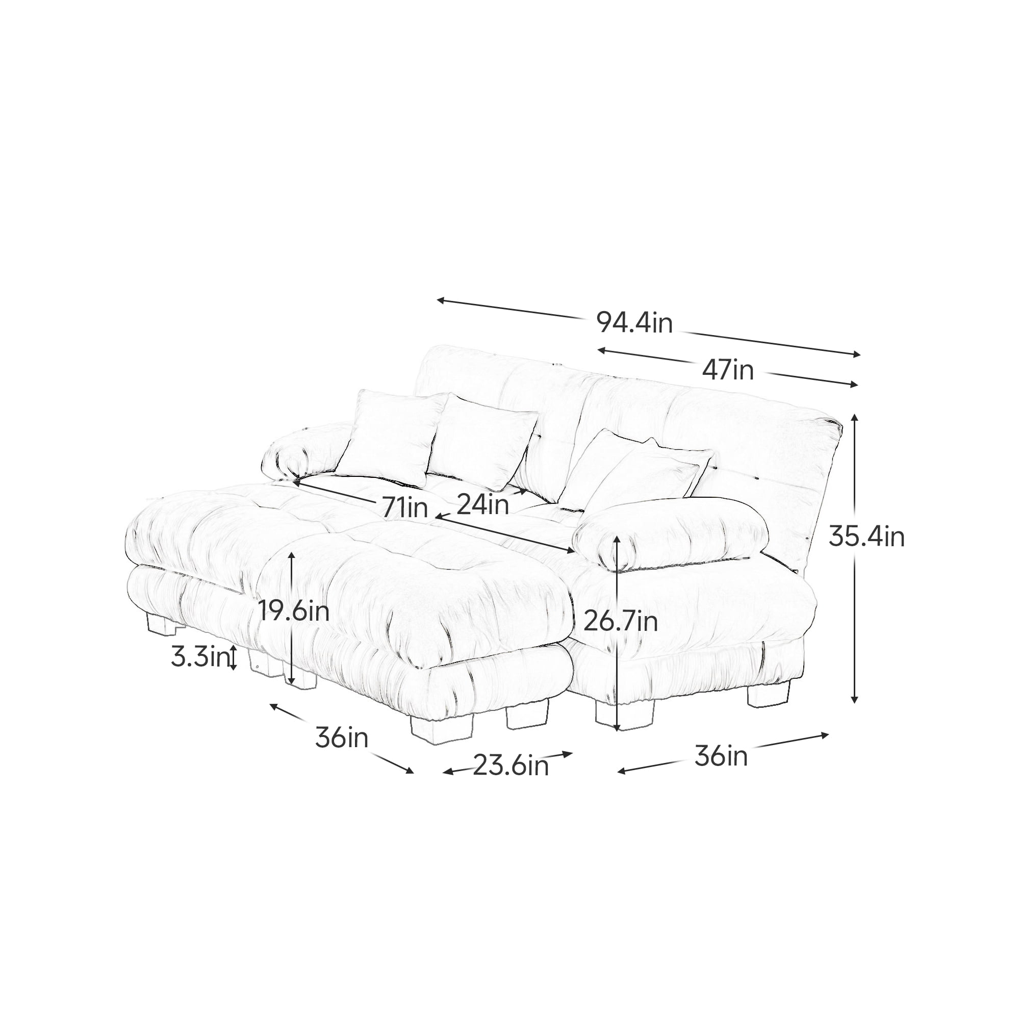 KYLE & KAY 94"Loveseat Sofa, Chenille 2 Seater Cloud Couch with 4 Soft Pillows, Upholstered Deep Seat Sleeper Sofa with 2 Ottomans for Living Room, Apartment, Office, Pink