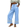 thumbnail image 2 of Kezqiaxn Womens Wide Leg Pants Drawstring Lace Splice Elastic Waist Loose Casual Trousers with Pockets Lounge Pants Women, 2 of 6