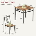 thumbnail image 5 of Dining Table Set for 2, Kitchen Table and Chairs, Square Dining Room Table Set with 2 Metal and Wood Chairs, 3 Piece Dining Table Set for Small Spaces, Apartment, Rustic Brown, 5 of 8