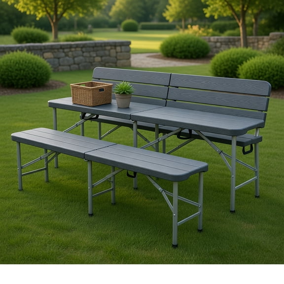 GVN Patio Bench Weatherproof Outdoor Bench, 6 Feet Folding HDPE Bench with 1320 LBS Capacity and Handle Lock-Gray