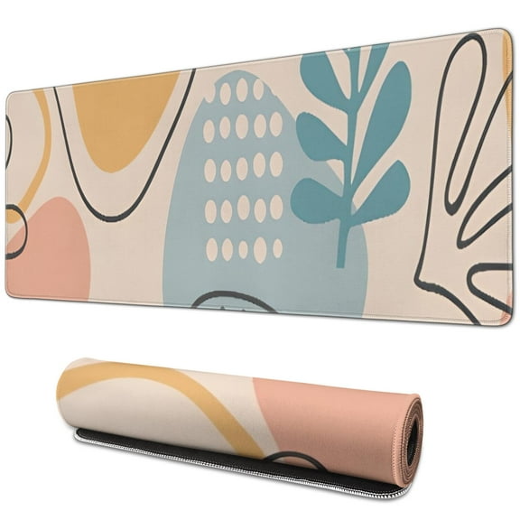 Long Mouse Pads for Desk,Orange Boho Abstract and Plant Pattern Desk Mats on Top Of Desks, Desk Mouse Pad Extra Large with 3mm Non-Slip Base and Stitched Edge for Gaming,Office,Work,Home 31.5"x11.8"