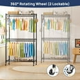 thumbnail image 4 of ENJOYBASICS Heavy Duty Metal Garment Rack, 3 Tires Rolling Clothes Rack with Lockable Wheels, Portable Clothes Racks for Hanging Clothes, Wardrobe Storage Rack with Double Rods and Side Hooks, Black, 4 of 8