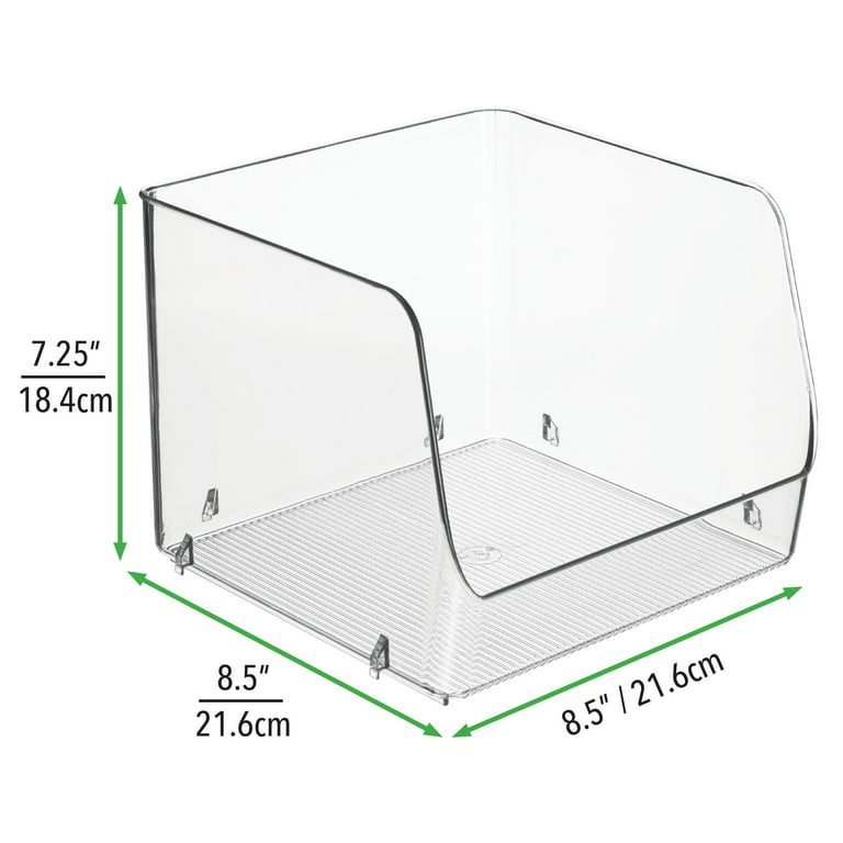 mDesign Linus Open Front Kitchen Plastic Storage Organizer Bin, 4 Pack -  8.5 x 8.5 x 7.5, White