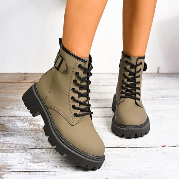 JUSLIO Boots for Women,Platform Boots Fashion Casual Mid Calf Boots Comfort Solid Color Round Toe Womens Boots