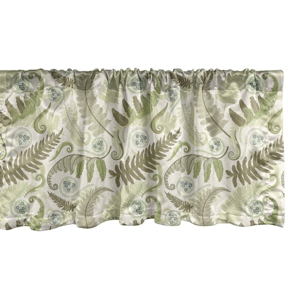 Ambesonne Botany Window Valance, Curlicue Fern Leaves Art, 54" X 18", Eggshell and Dark Tan