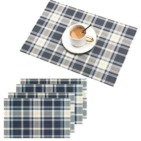 

Aosijia Placemats Set of 4 Kitchen British Style Sub PVC Placemat Heat Insulation Table Mat Washable Dining Table Mats Heat-Resistant Easy to Clean Non-Slip Blue