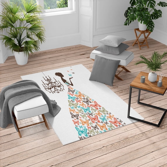 Vintage Turkish Area Rug, Love Country Wedding Themed Romantic Butterflies Cartoon Retro Parisienne, Soft Carpet for Living Room Decor with Distressed Look, 2.6' x 5', Dark Brown, by Ambesonne