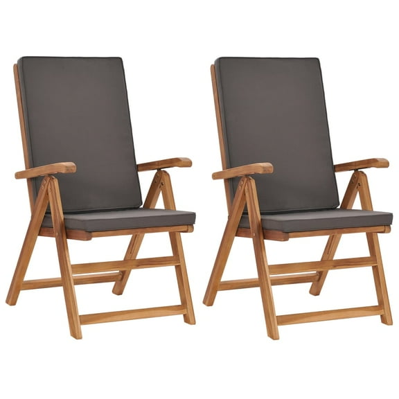 vidaXL Reclining Patio Chairs with Cushions Seat Yard 2 Pcs Solid Wood Teak