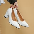 thumbnail image 6 of Miluxas Wide Width Heels for Women Dress Shoes Low Chunky Block Closed Toe Wide Feet Heels Work office Party Casual Classic Slip On Comfortabl Pumps White 9(42), 6 of 9