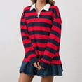 thumbnail image 2 of AJHSAKLt Ladies Tops And Blouses Women's Oversized Striped Sweatshirt Long Sleeve Rugby Collared Pullover Loose Fit Shirt Women's Clothing Red, 2 of 5