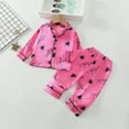 thumbnail image 2 of Odeerbi 1-5 Años Pijama de Satén Para Niño, Niña, Con Solapa de Muesca, Camisa de Manga Larga, Pantalón, Estampado de Amor, Ropa de Dormir, Pijama de Dos Piezas, 2 of 3