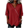 thumbnail image 2 of Yteetum Women's 3/4 Sleeve Summer Tops Oversized 3/4 Length Sleeve Cotton Linen V Neck Button Side Tie T Shirts Women Casual Solid Loose Lightweight Comfy Blouses, 2 of 6