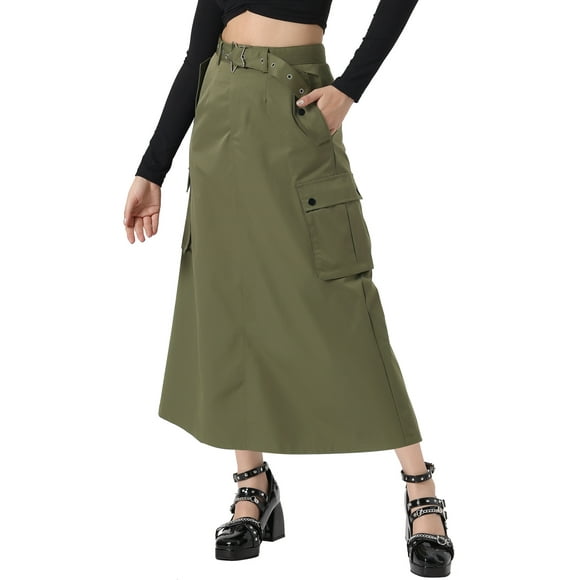 Falda Cargo para Mujeres INSPIRE CHIC con Cierre Midi de Longitud con Bolsillos Cintura Alta Moda Callejera Faldas Casual
