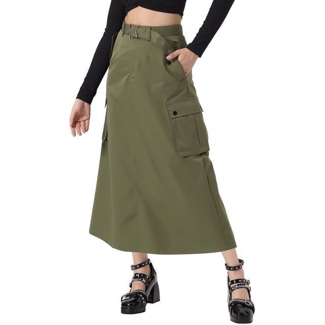 Falda Cargo para Mujeres INSPIRE CHIC con Cierre Midi de Longitud con Bolsillos Cintura Alta Moda Callejera Faldas Casual