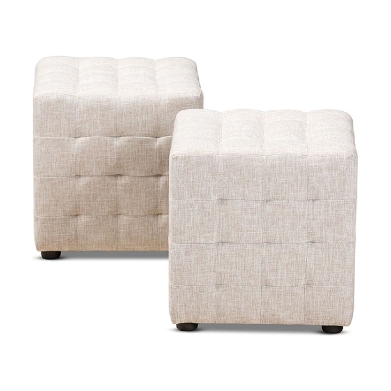Baxton Studio Elladio Modern and Contemporary Beige Fabric Upholstered Tufted Cube Ottoman Set of 2