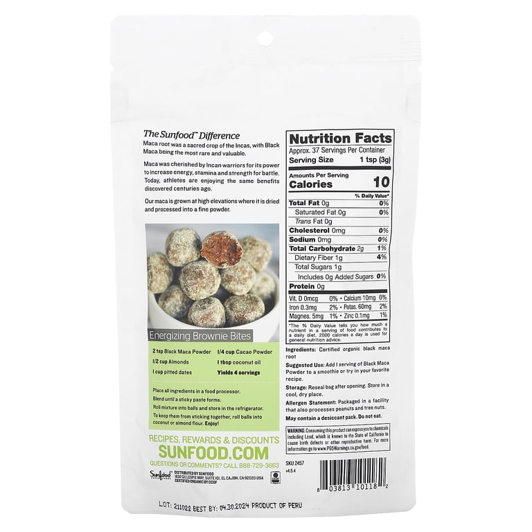 Sunfood Superfoods Black Maca Root Powder, 4 Oz photo 2