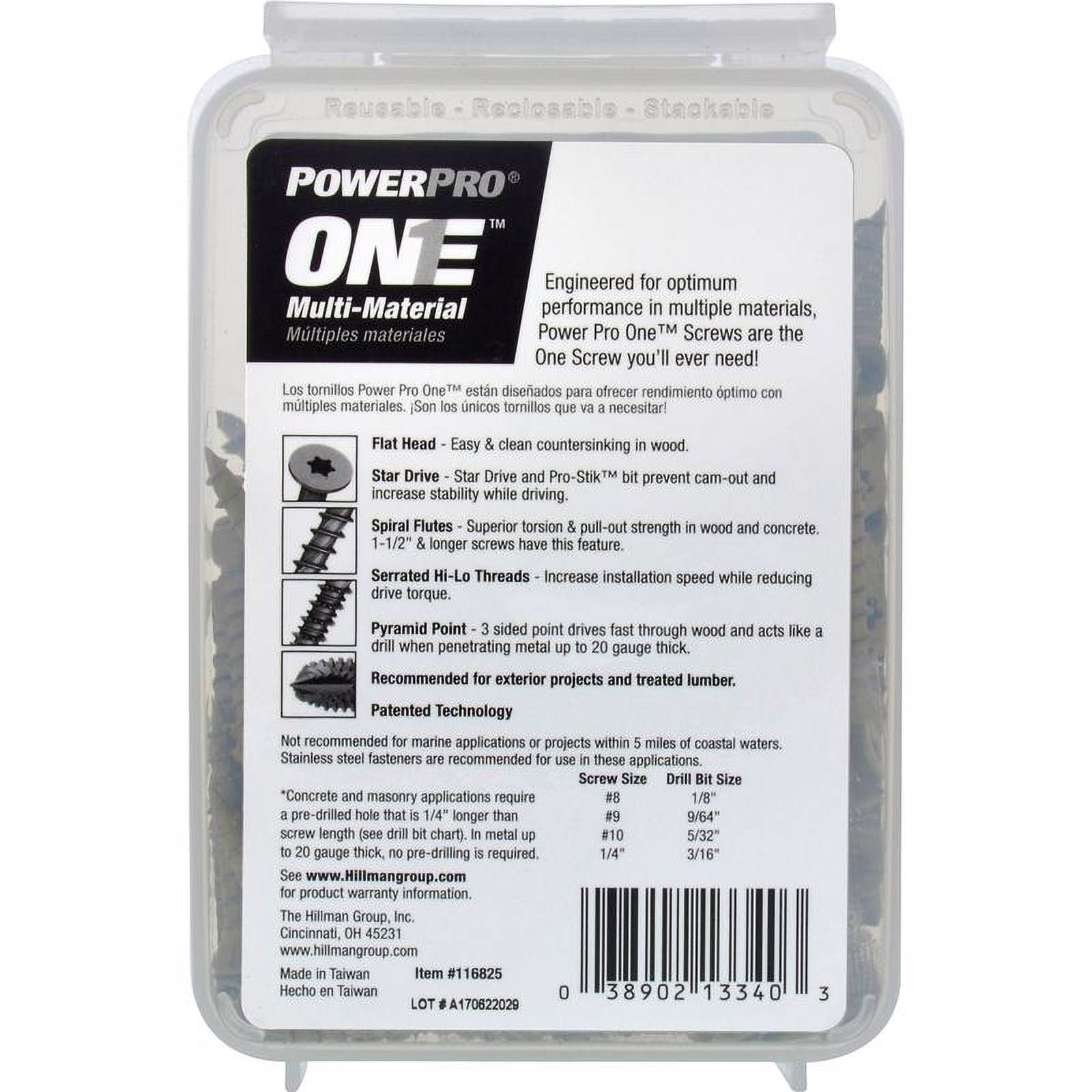 Hillman Fasteners 116825 Power Pro ONE Multi-Material Screws, #8 x 1-1/4"