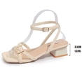 thumbnail image 4 of Chunky Strappy Heels for Women Square Open Toe Ankle Buckle Low Heels Sandals for Daily Wedding Party Dress Strappy Kitten Heel Square Toe Flip Flops Low Heel Thong Heeled Sandals, 4 of 7
