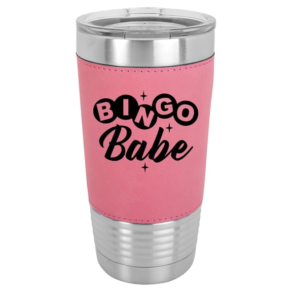 20 oz Leather Tumbler Stainless Steel Insulated Travel Mug Cup Gift Bingo Babe (Pink)
