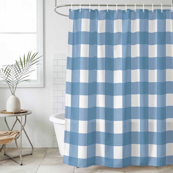 Blue White Plaid Waterproof Fabric Shower Curtain,Gradient Geometric Buffalo Checkered Waterproof Fabric Shower Curtain for Bathroom Curtains Bathtubs Shower Curtains with 12 Hooks Extra Long 72x84