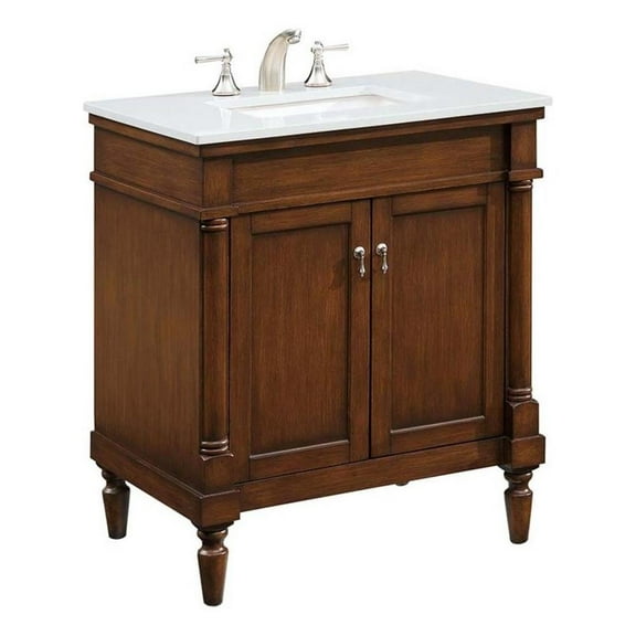 Elegant Decor Lexington 30" Wood Bathroom Vanity in Light Walnut/Brushed Nickel
