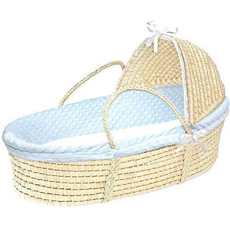 Badger Basket Natural Hooded Moses Basket, Blue Dot Bedding